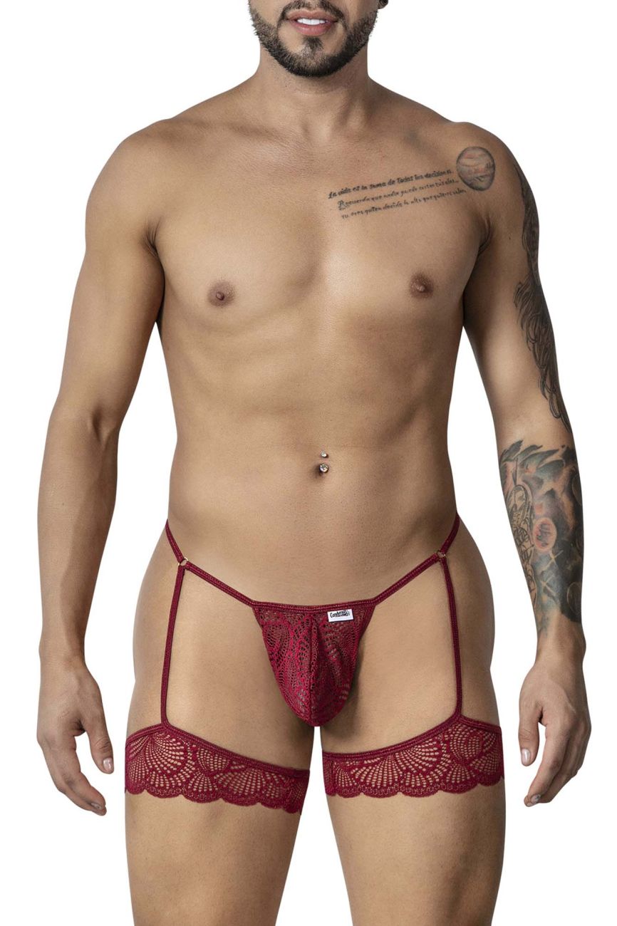 CandyMan Garter Lace Thongs - Burgundy