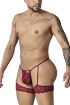 CandyMan Garter Lace Thongs - Burgundy