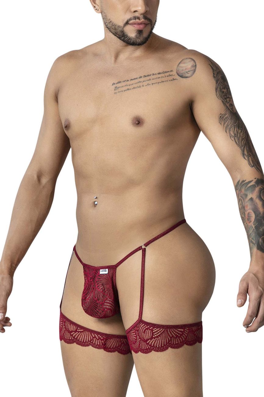 CandyMan Garter Lace Thongs - Burgundy
