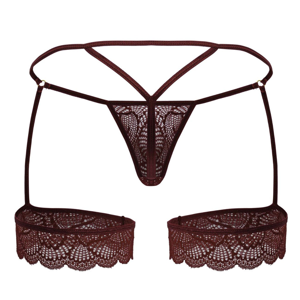 CandyMan Garter Lace Thongs - Burgundy
