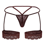 CandyMan Garter Lace Thongs - Burgundy