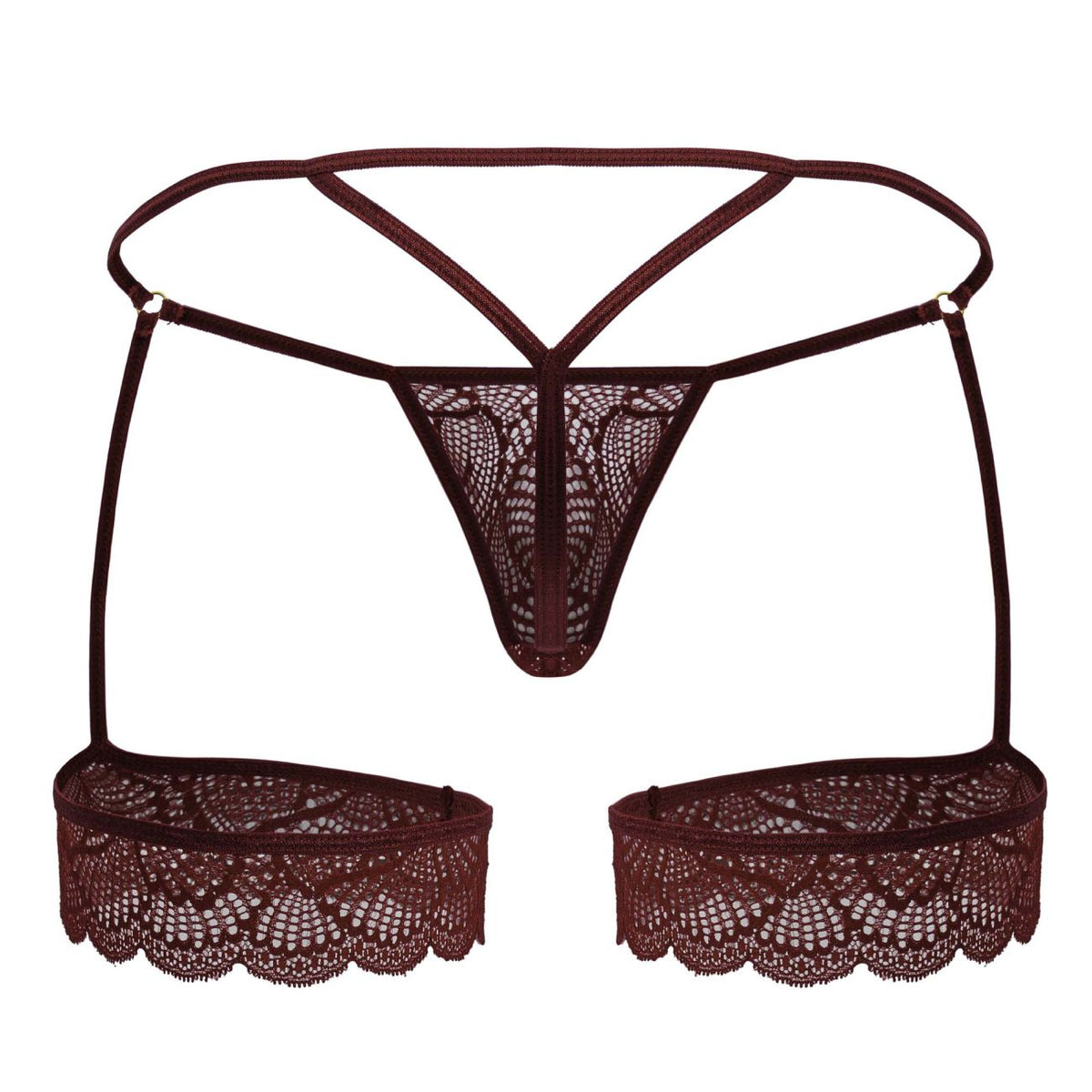 CandyMan Garter Lace Thongs - Burgundy