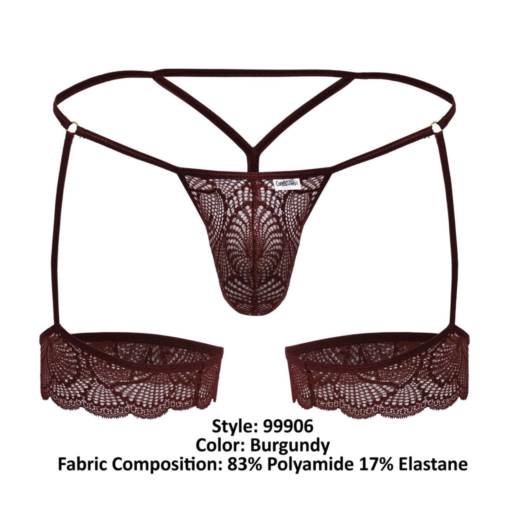 CandyMan Garter Lace Thongs - Burgundy