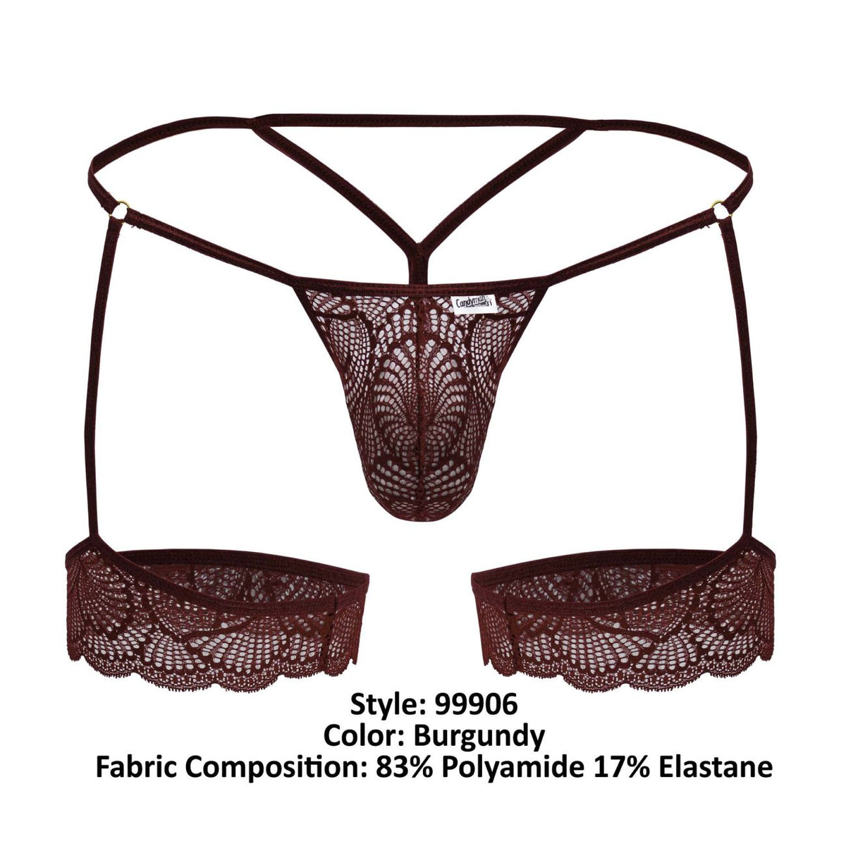 CandyMan Garter Lace Thongs - Burgundy