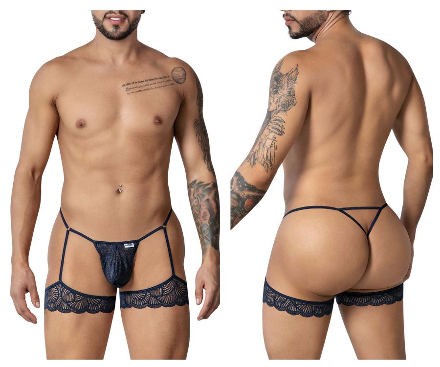 CandyMan Garter Lace Thongs - Navy