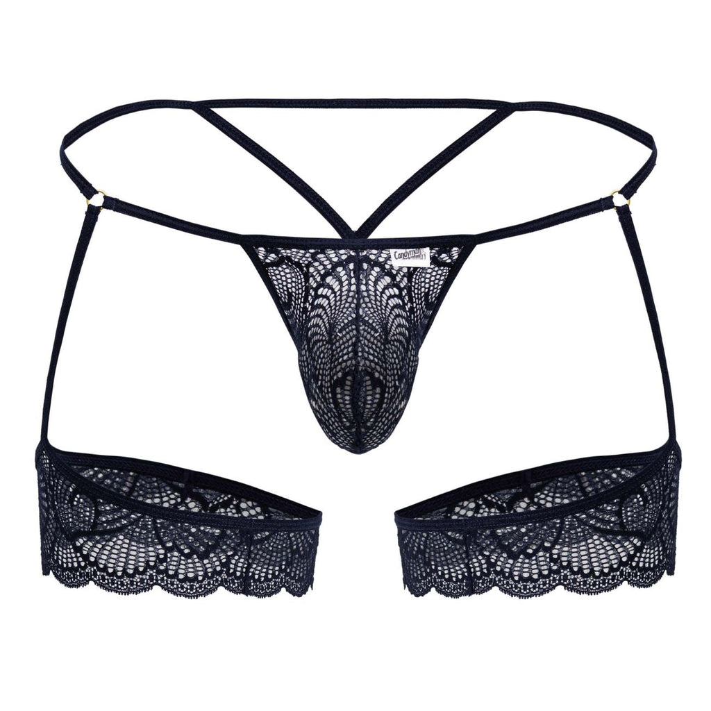CandyMan Garter Lace Thongs - Navy