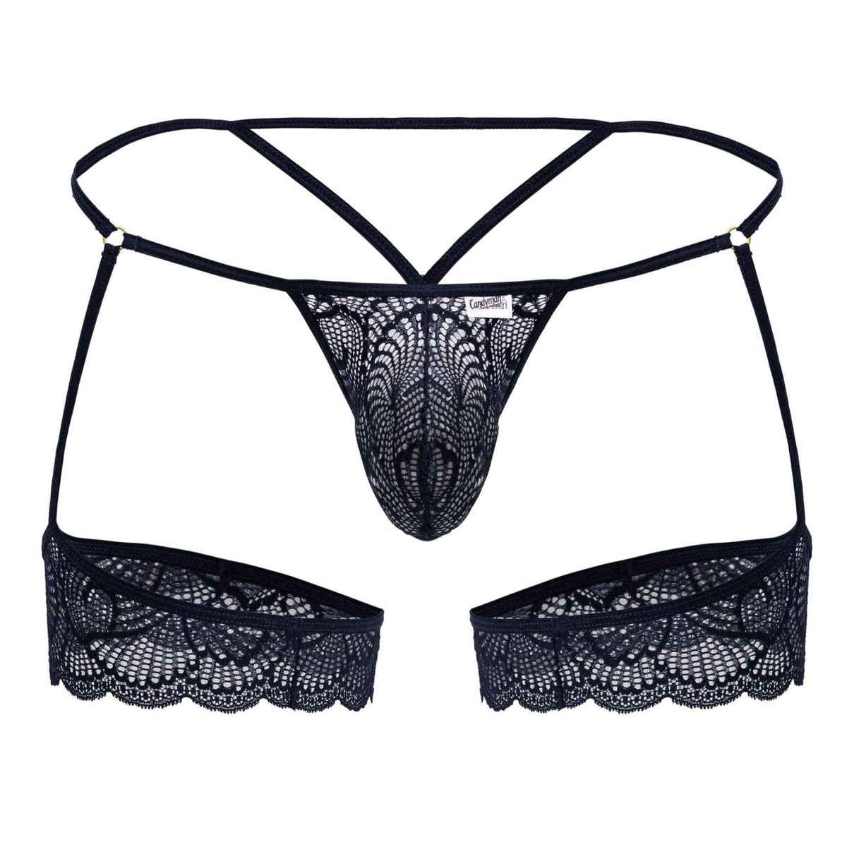 CandyMan Garter Lace Thongs - Navy