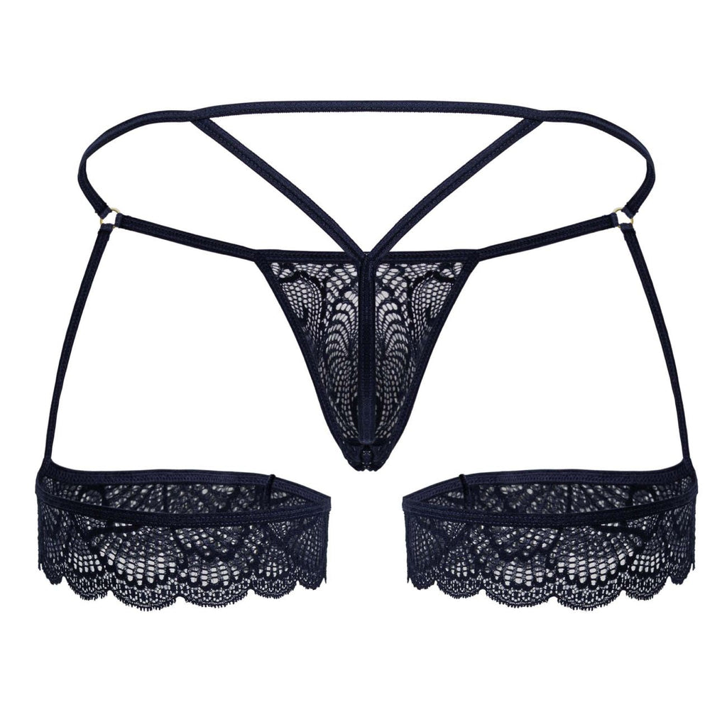 CandyMan Garter Lace Thongs - Navy