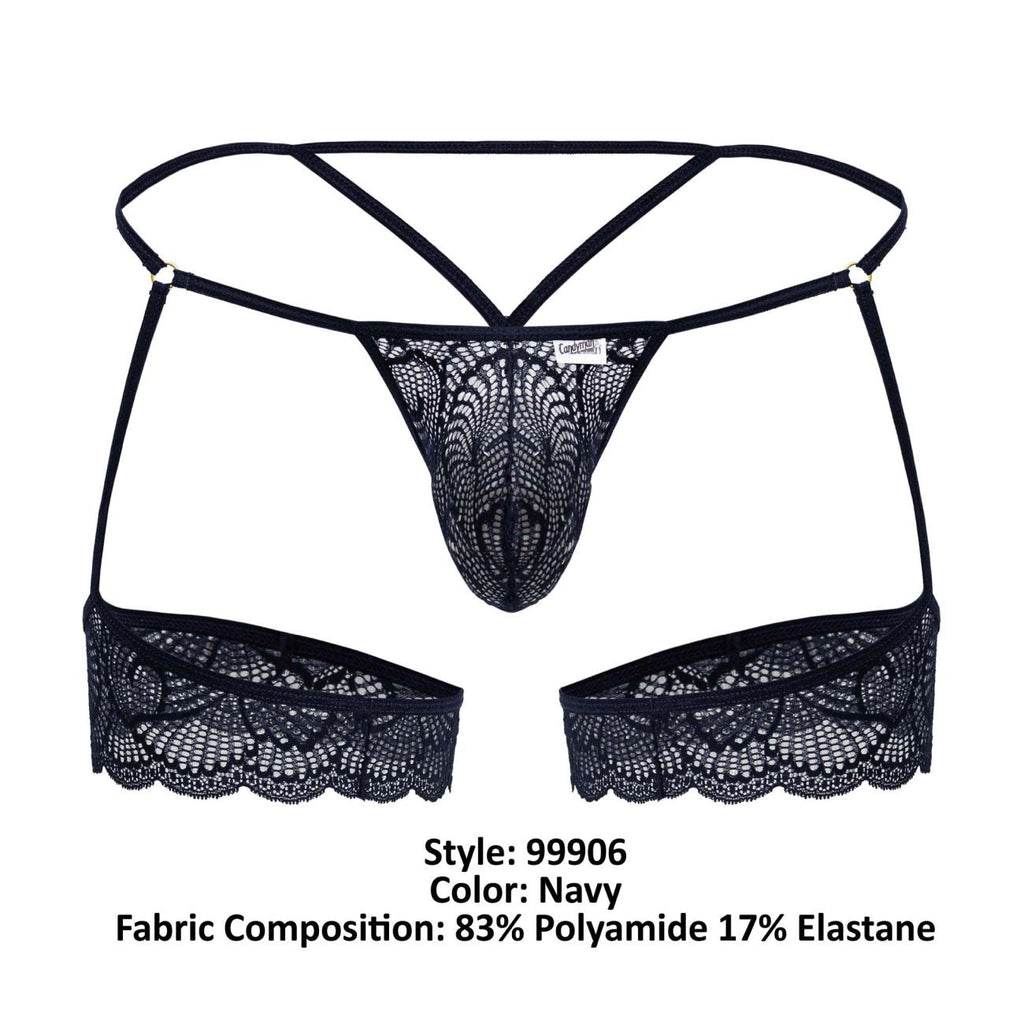 CandyMan Garter Lace Thongs - Navy