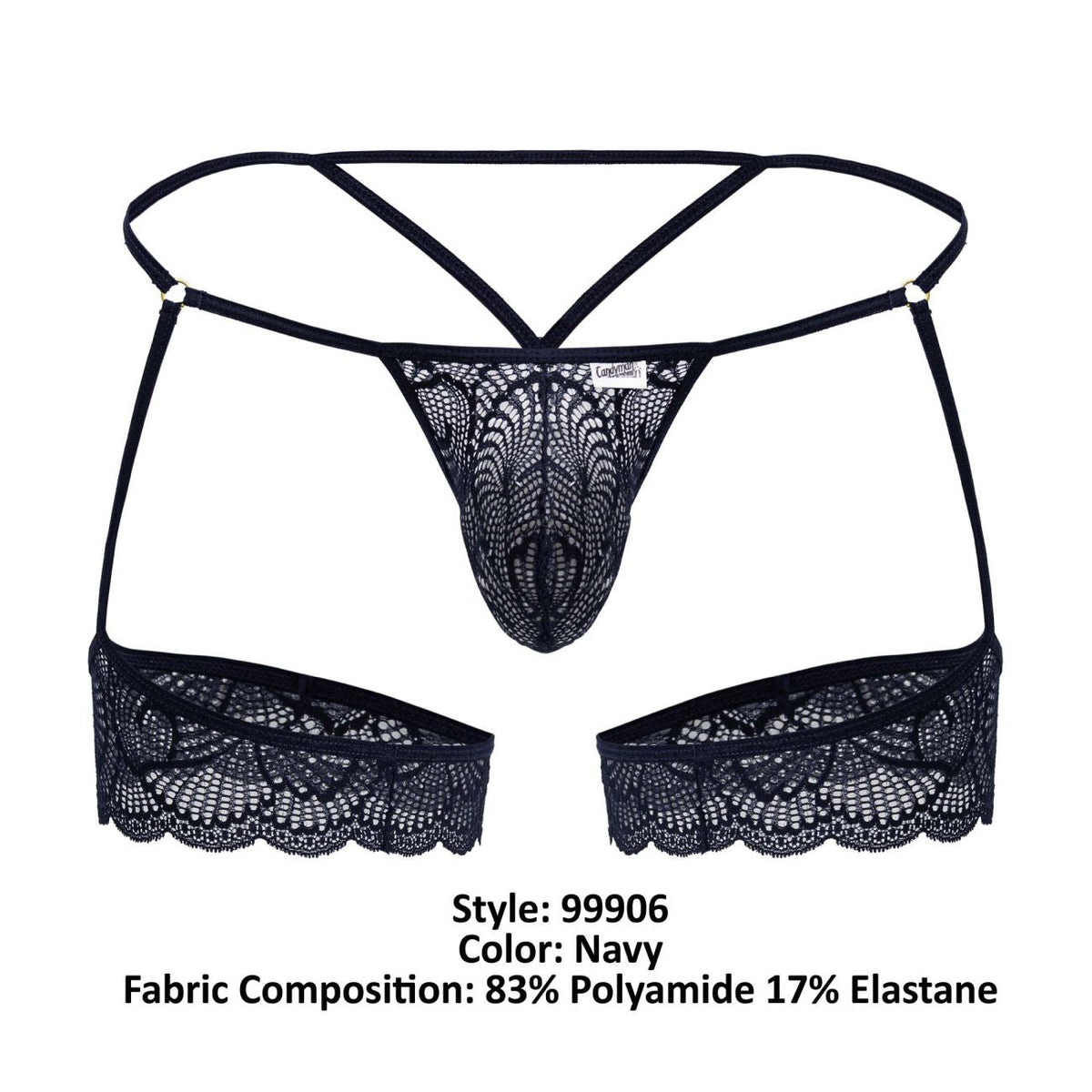 CandyMan Garter Lace Thongs - Navy