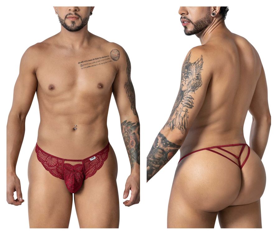 CandyMan Double Strap Lace Thongs - Burgundy