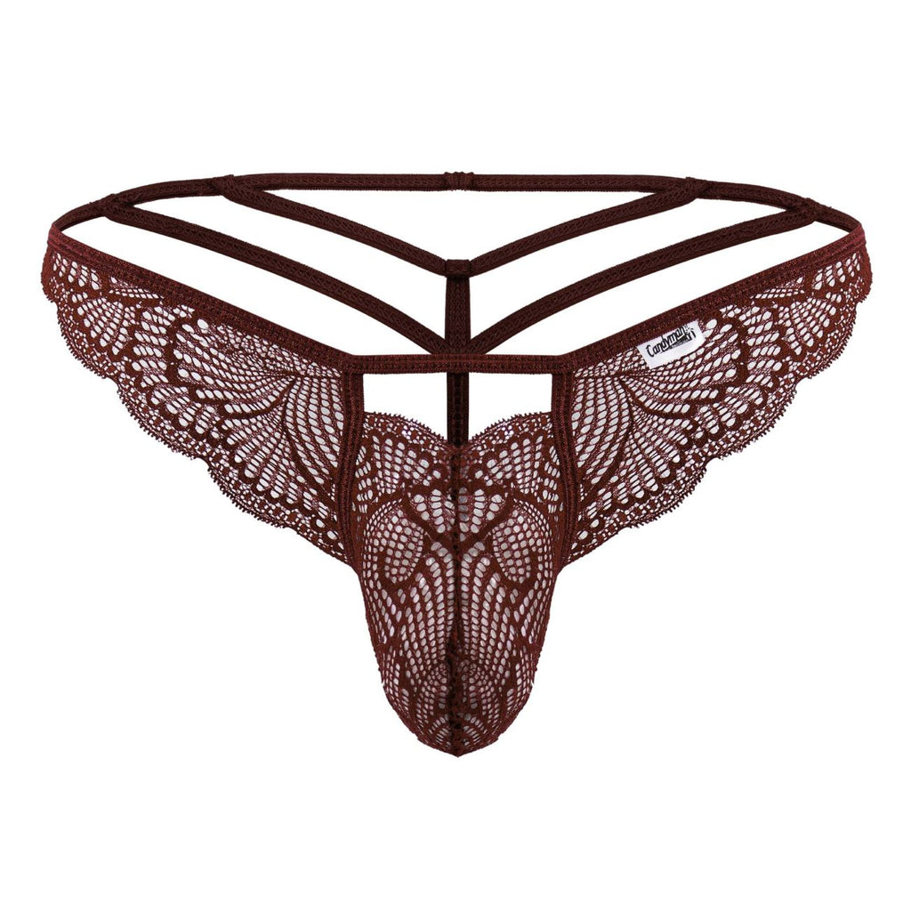 CandyMan Double Strap Lace Thongs - Burgundy