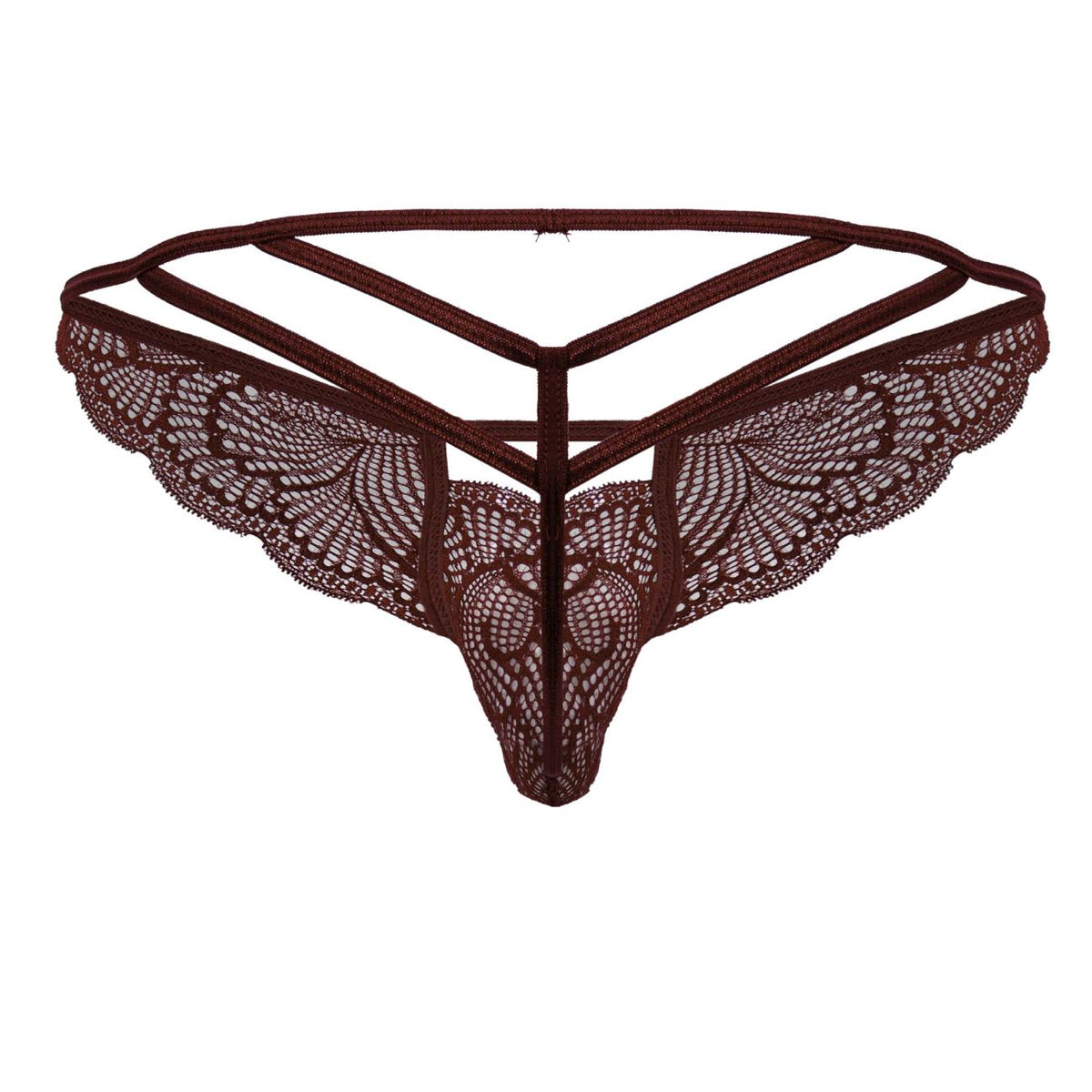 CandyMan Double Strap Lace Thongs - Burgundy