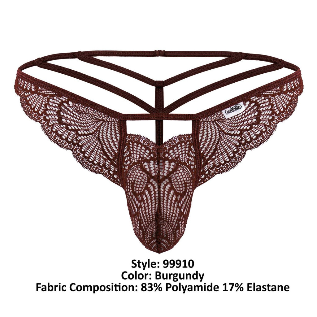 CandyMan Double Strap Lace Thongs - Burgundy