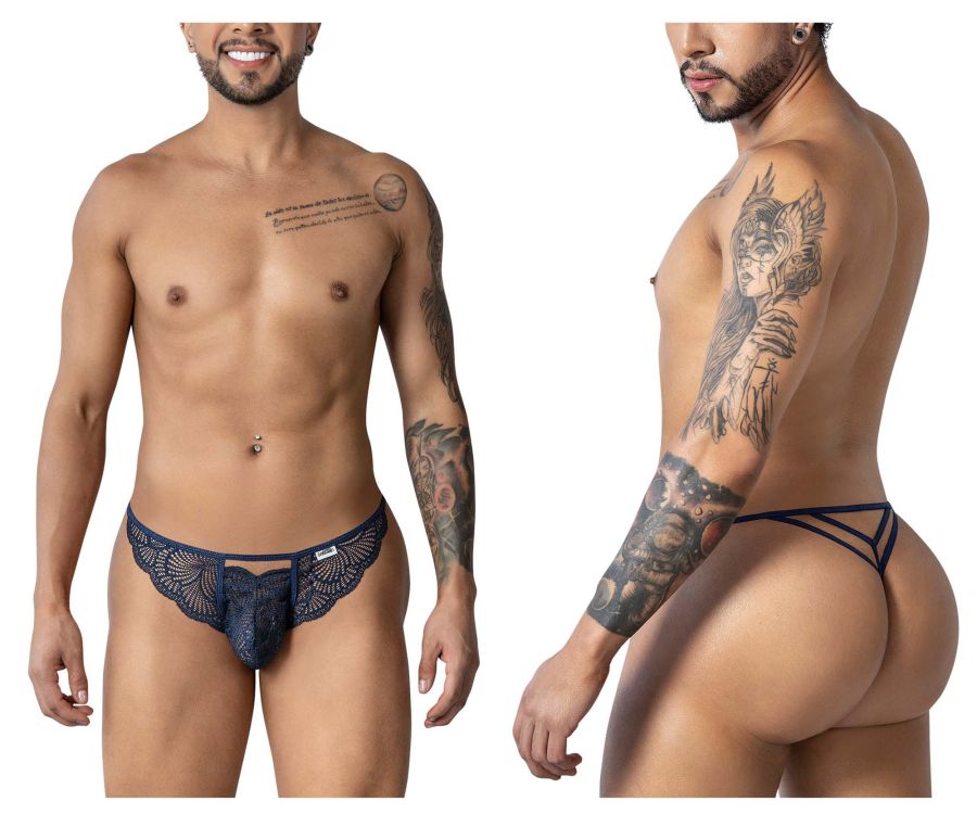 CandyMan Double Strap Lace Thongs - Navy