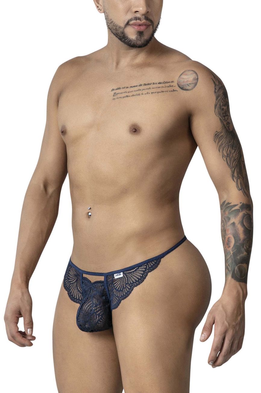 CandyMan Double Strap Lace Thongs - Navy