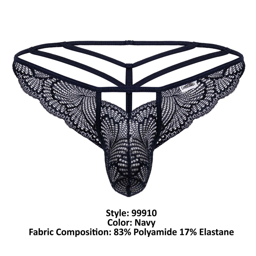CandyMan Double Strap Lace Thongs - Navy
