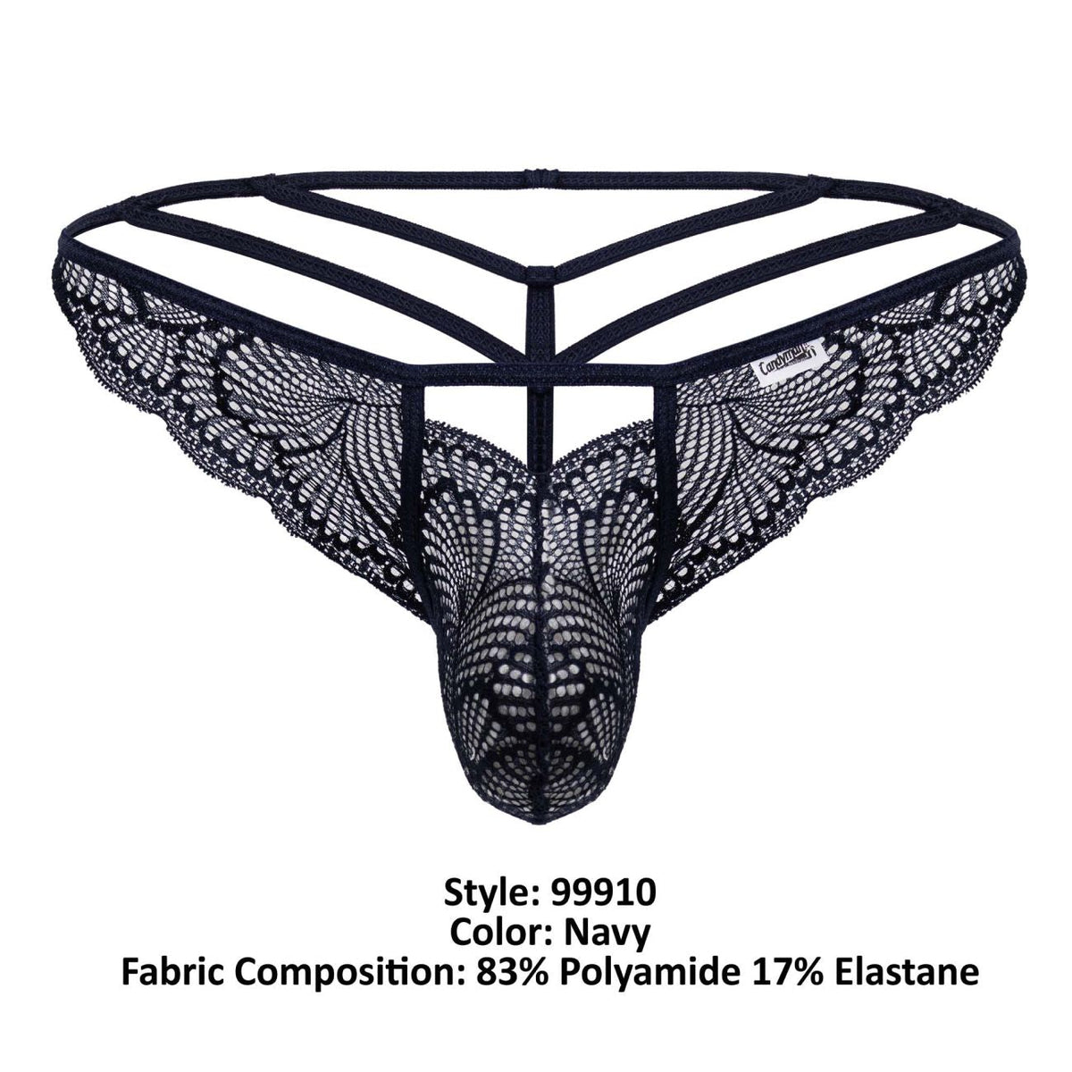 CandyMan Double Strap Lace Thongs - Navy