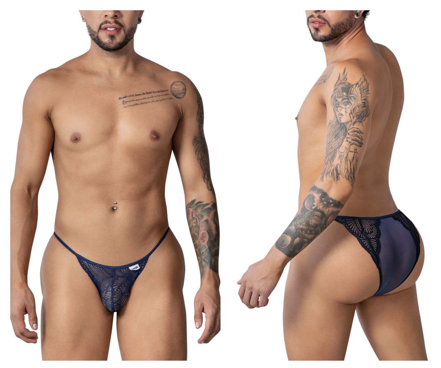 CandyMan Sheer Back Lace Briefs - Navy