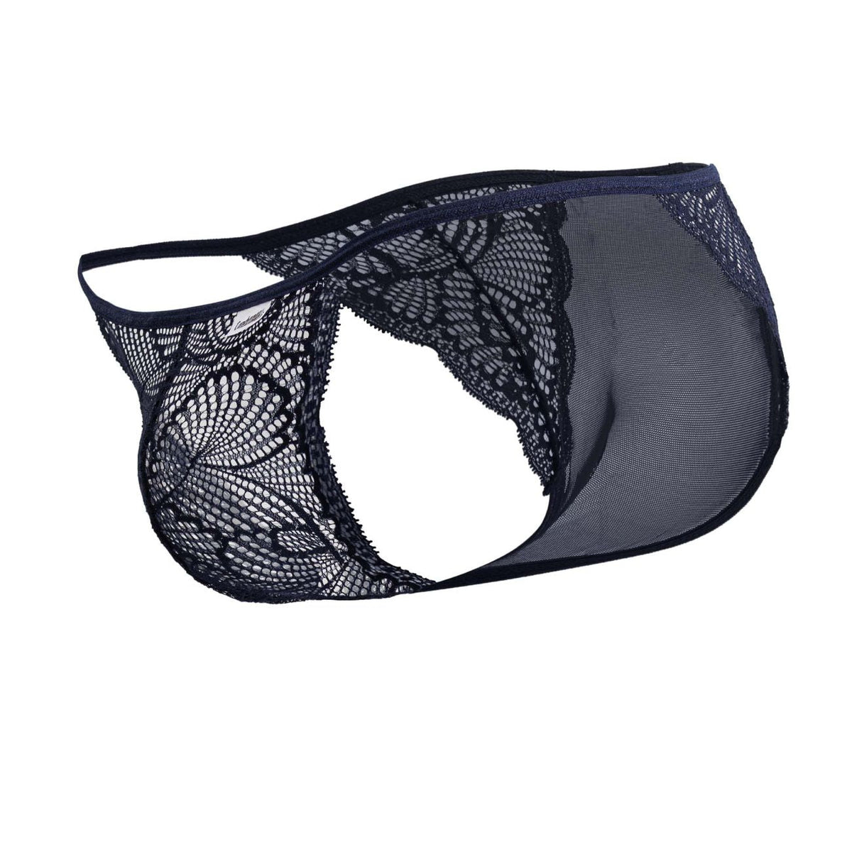 CandyMan Sheer Back Lace Briefs - Navy