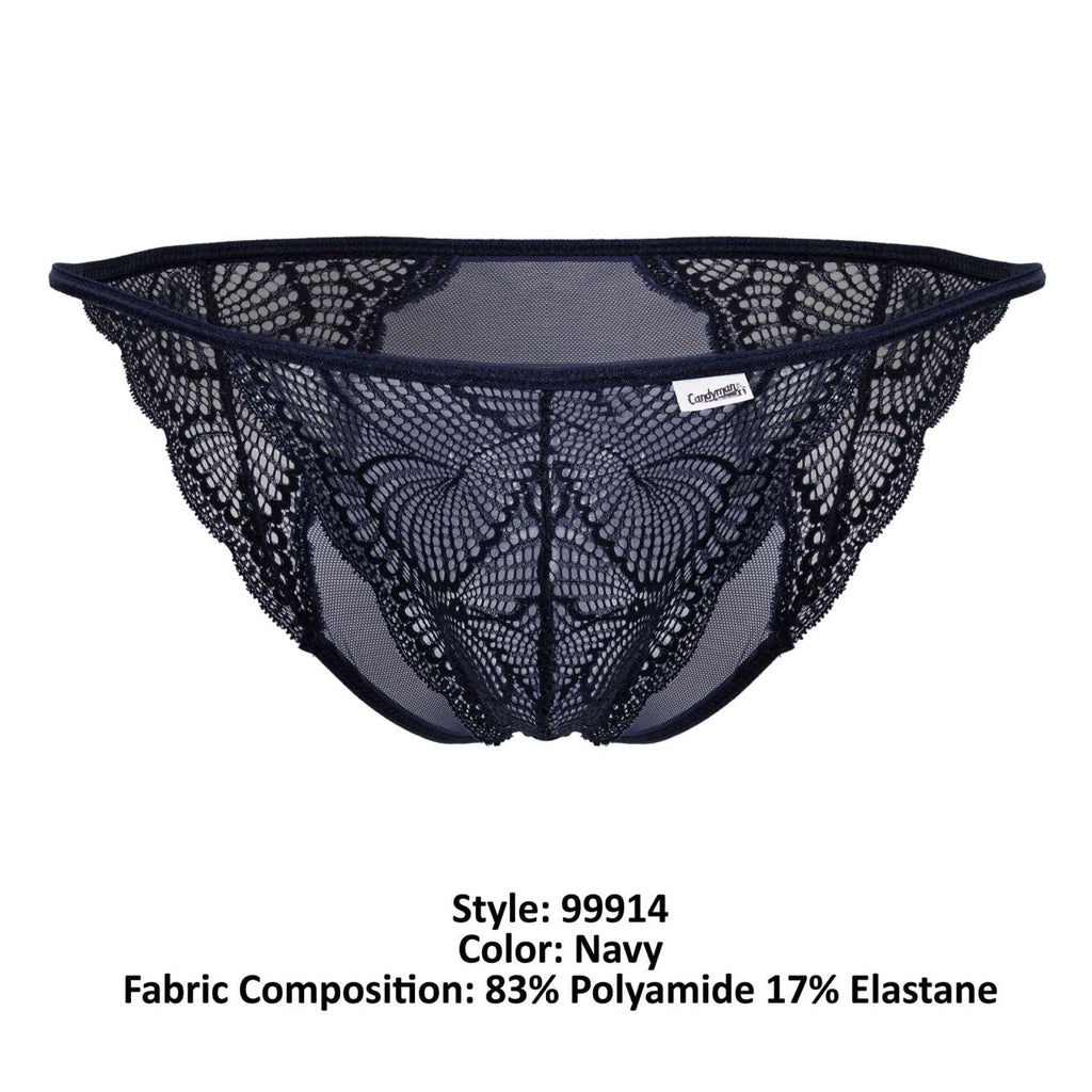 CandyMan Sheer Back Lace Briefs - Navy