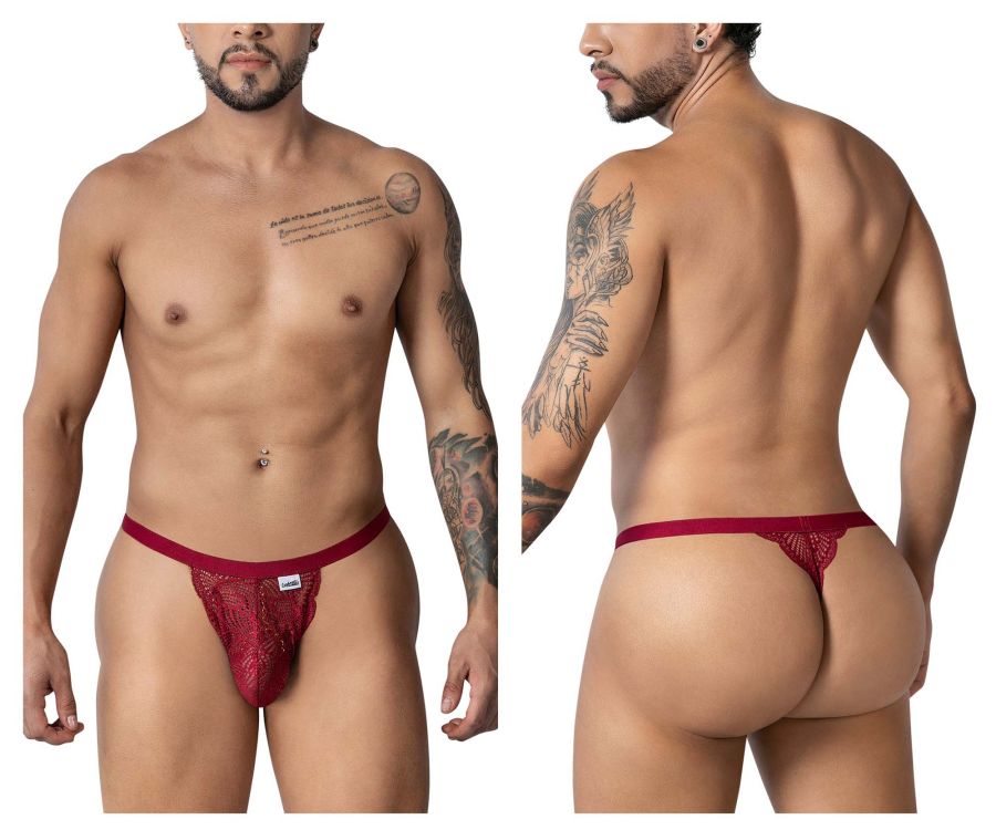 CandyMan Minimal Back Lace Thongs - Burgundy