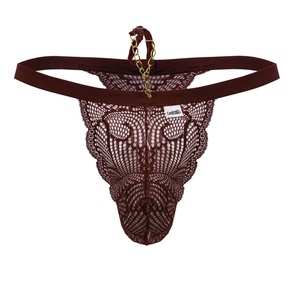 CandyMan Minimal Back Lace Thongs - Burgundy
