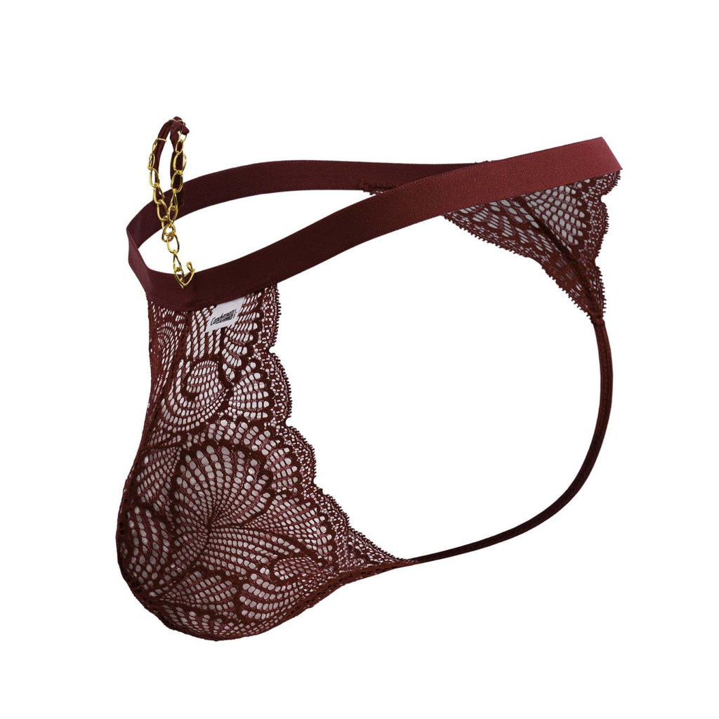 CandyMan Minimal Back Lace Thongs - Burgundy