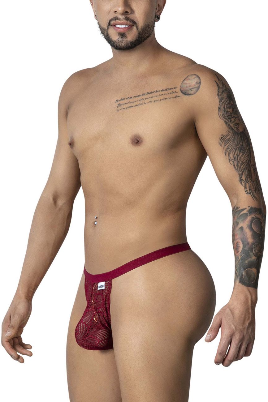 CandyMan Minimal Back Lace Thongs - Burgundy