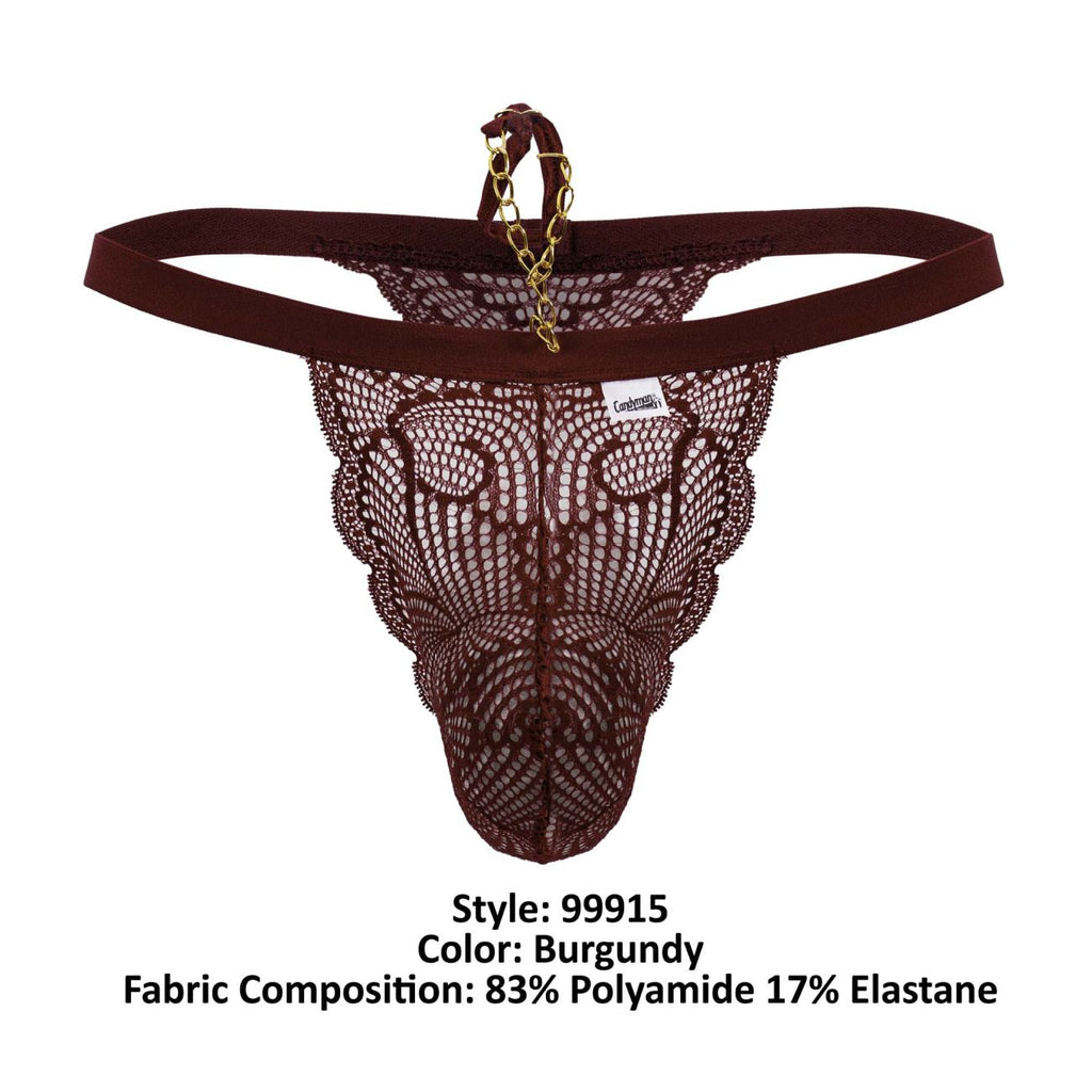 CandyMan Minimal Back Lace Thongs - Burgundy