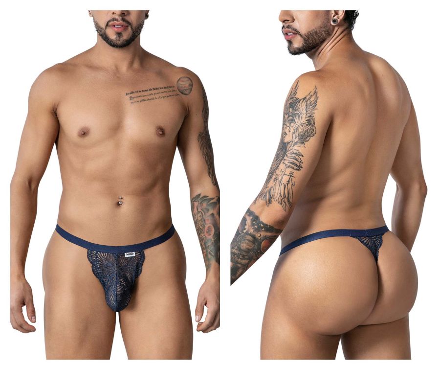 CandyMan Minimal Back Lace Thongs - Navy