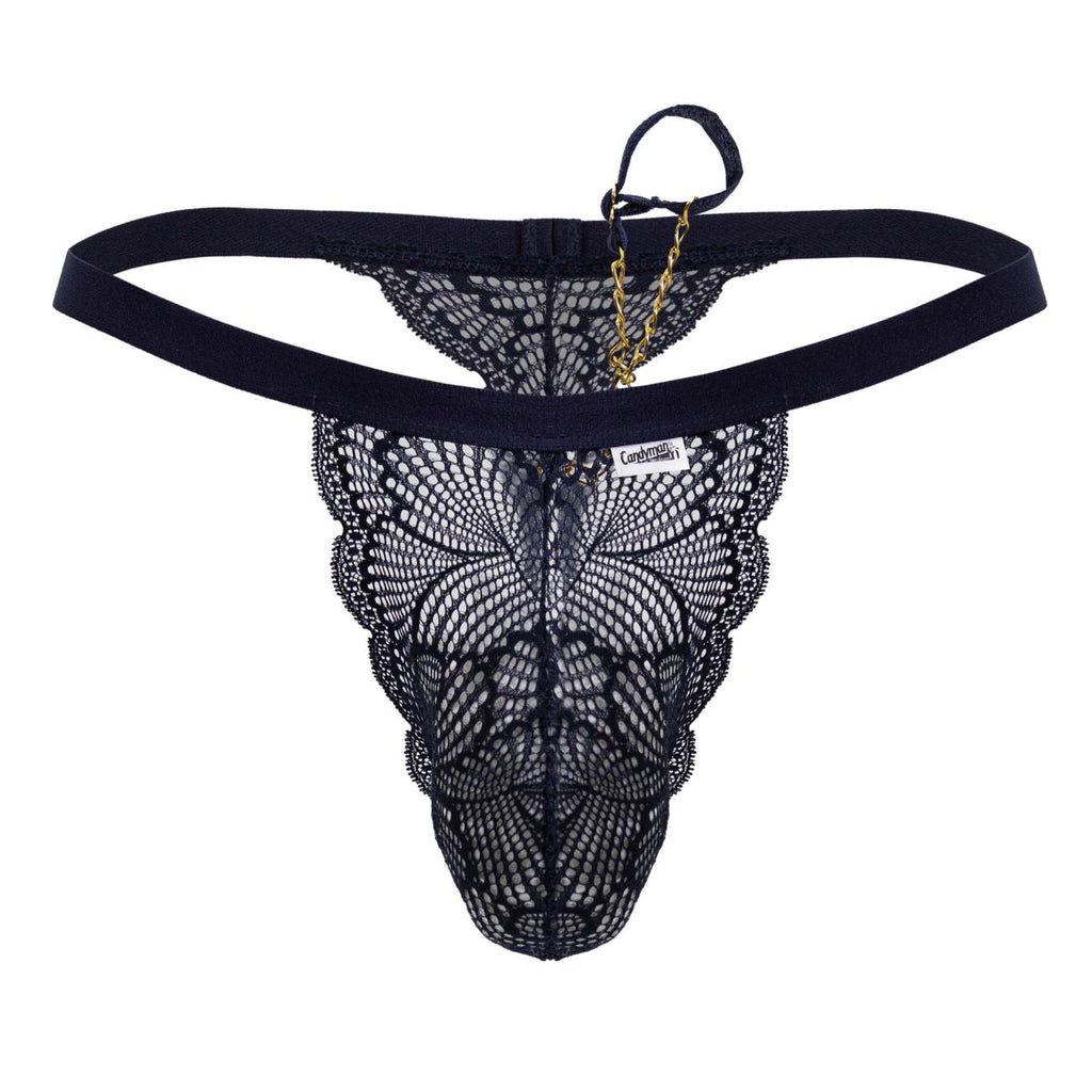CandyMan Minimal Back Lace Thongs - Navy