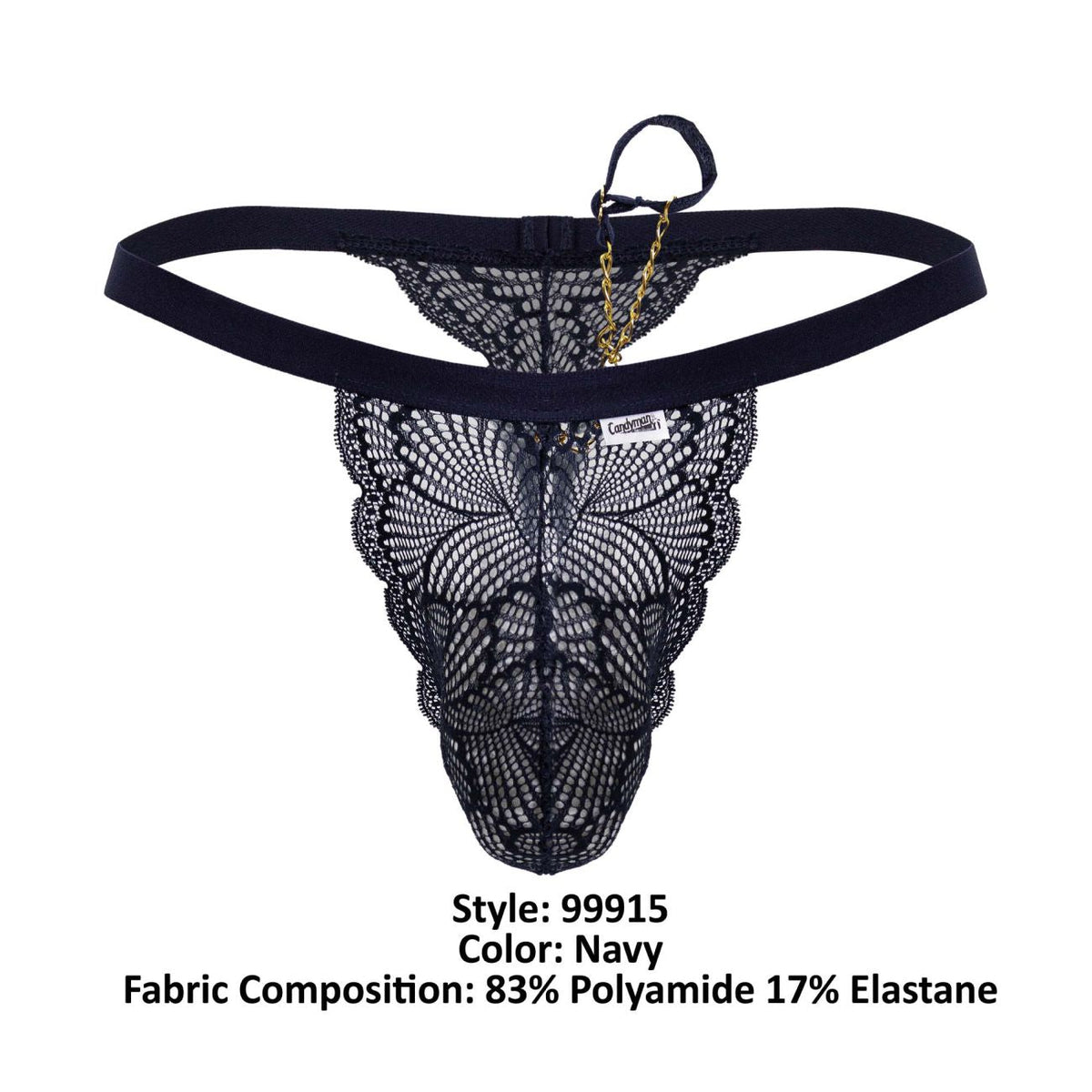 CandyMan Minimal Back Lace Thongs - Navy