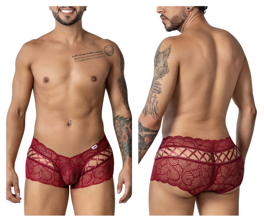 CandyMan Criss-Cross Lace Trunks - Burgundy