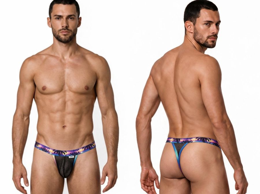 CandyMan Tropical Palm Print Thongs - Black