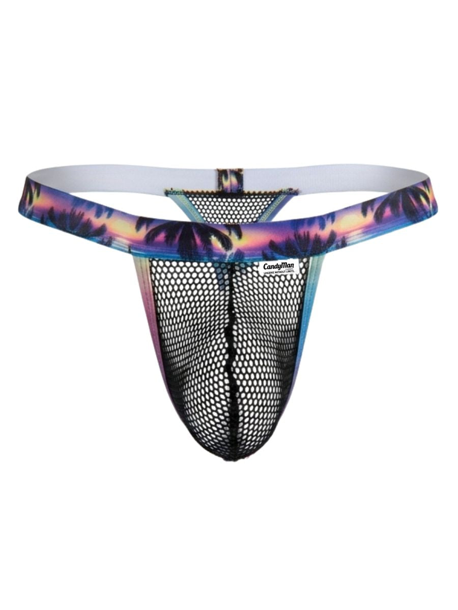 CandyMan Tropical Palm Print Thongs - Black