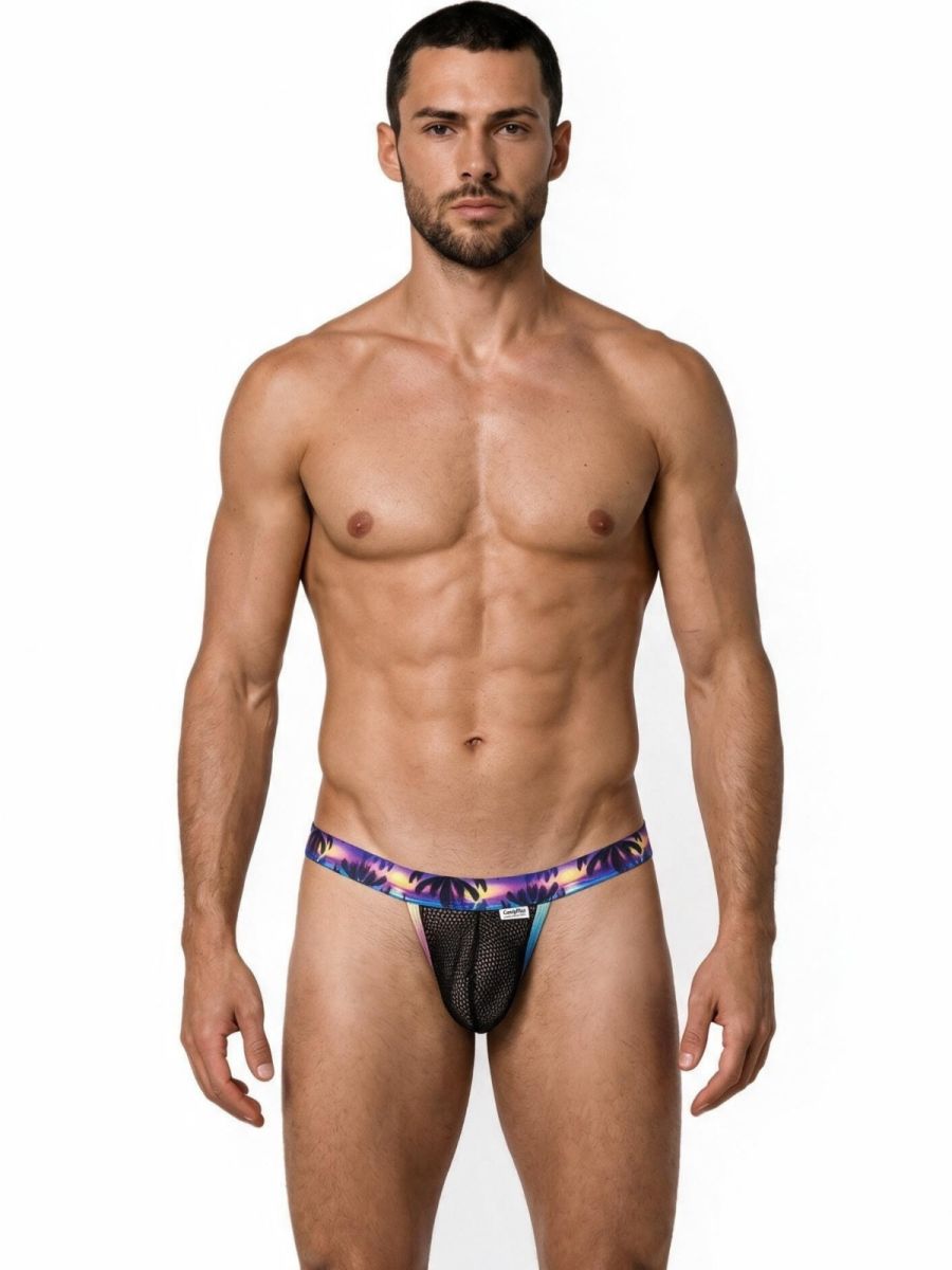 CandyMan Tropical Palm Print Thongs - Black