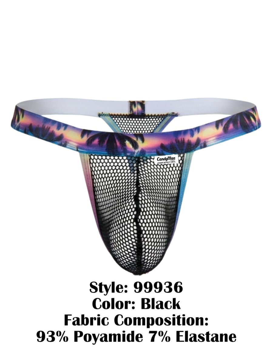 CandyMan Tropical Palm Print Thongs - Black