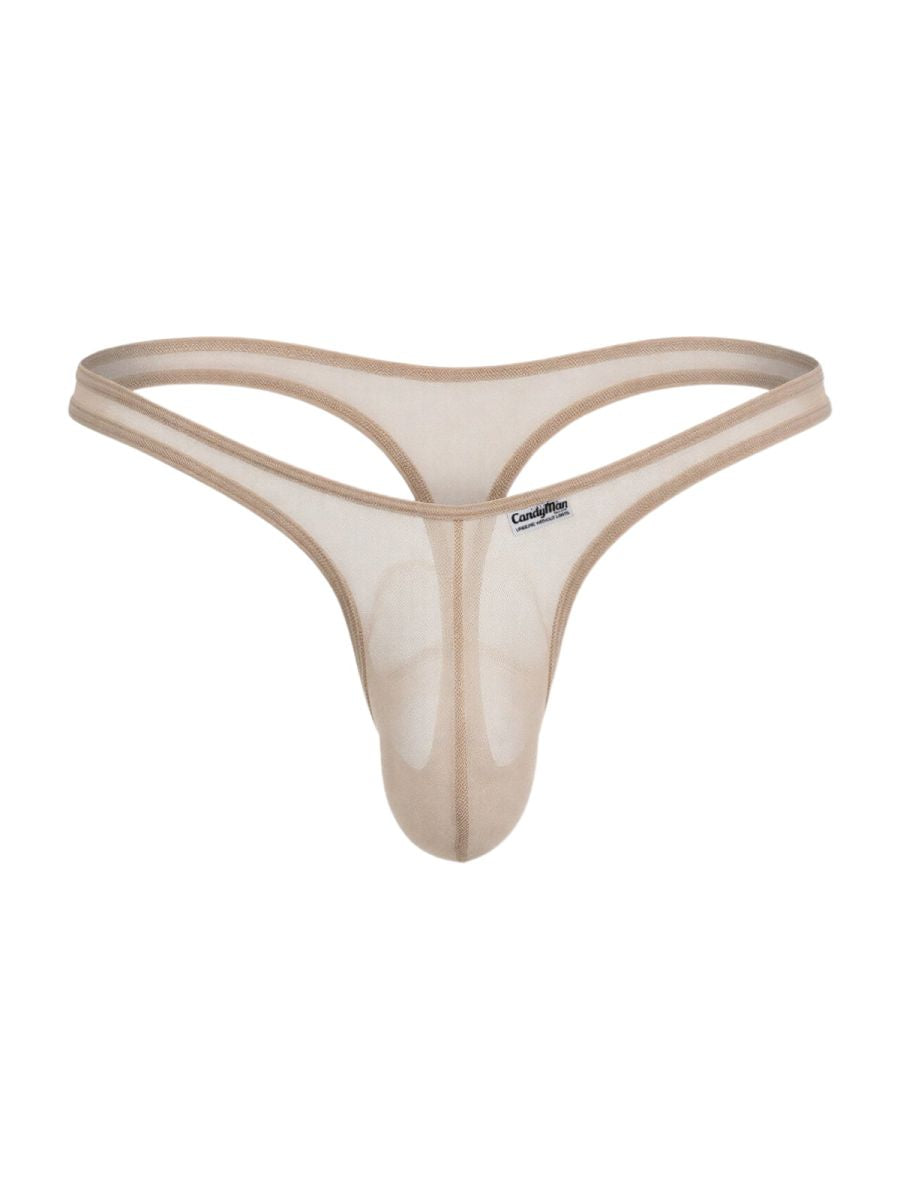 CandyMan Sheer Mesh Thongs - Beige Mesh