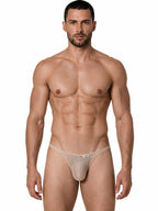 CandyMan Sheer Mesh Thongs - Beige Mesh
