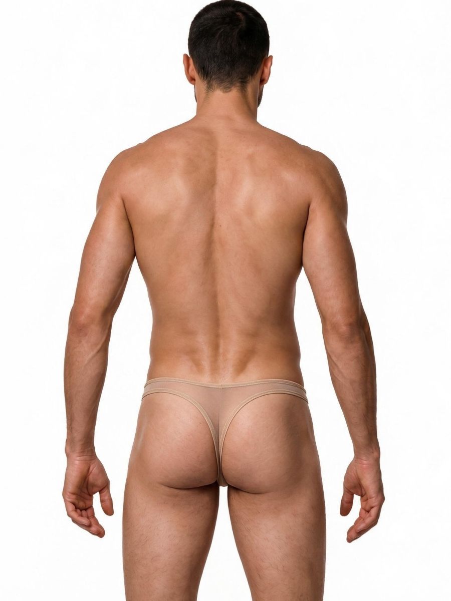 CandyMan Sheer Mesh Thongs - Beige Mesh