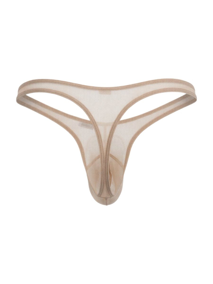CandyMan Sheer Mesh Thongs - Beige Mesh