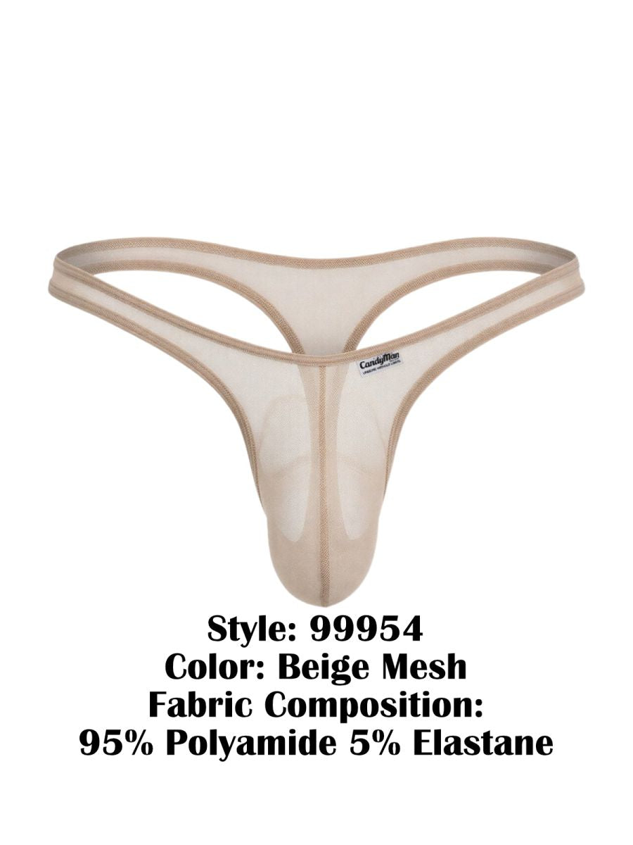 CandyMan Sheer Mesh Thongs - Beige Mesh