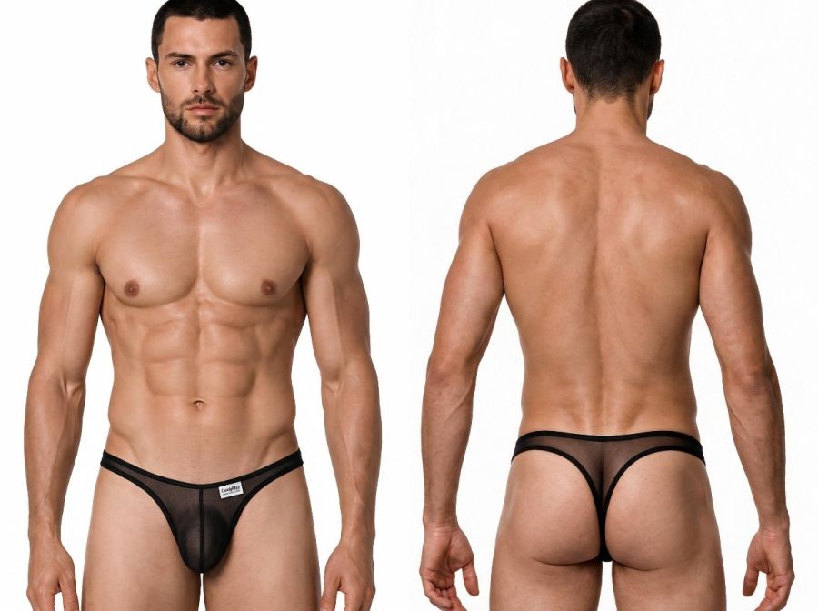 CandyMan Sheer Mesh Thongs - Black Mesh