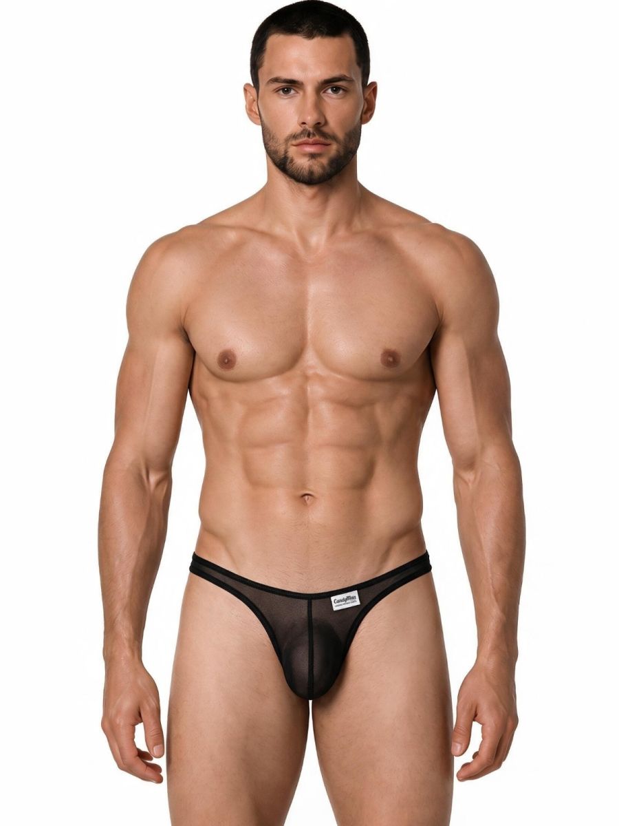 CandyMan Sheer Mesh Thongs - Black Mesh