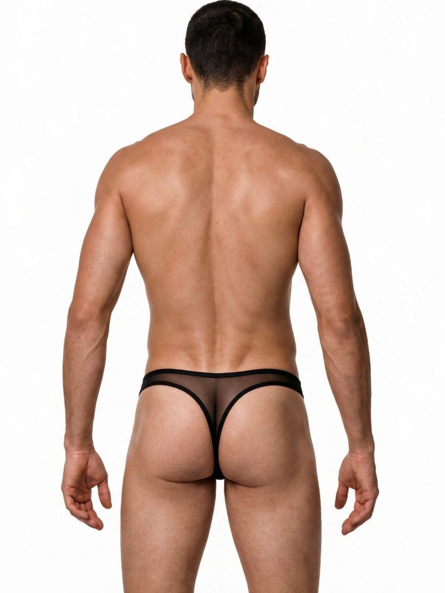 CandyMan Sheer Mesh Thongs - Black Mesh