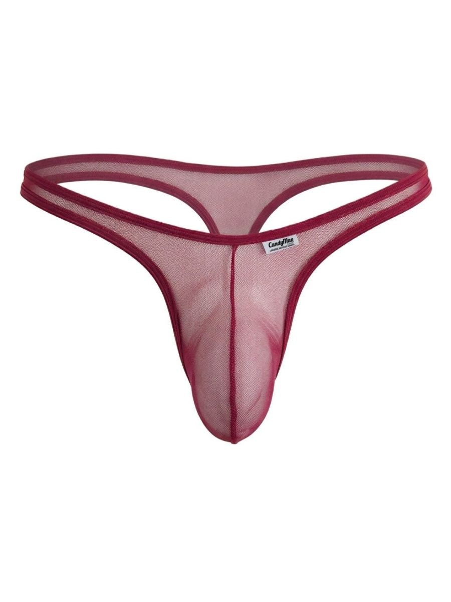 CandyMan Sheer Mesh Thongs - Burgundy Mesh