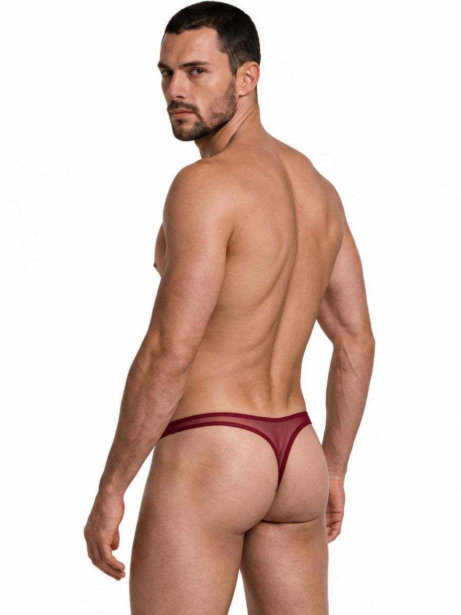 CandyMan Sheer Mesh Thongs - Burgundy Mesh