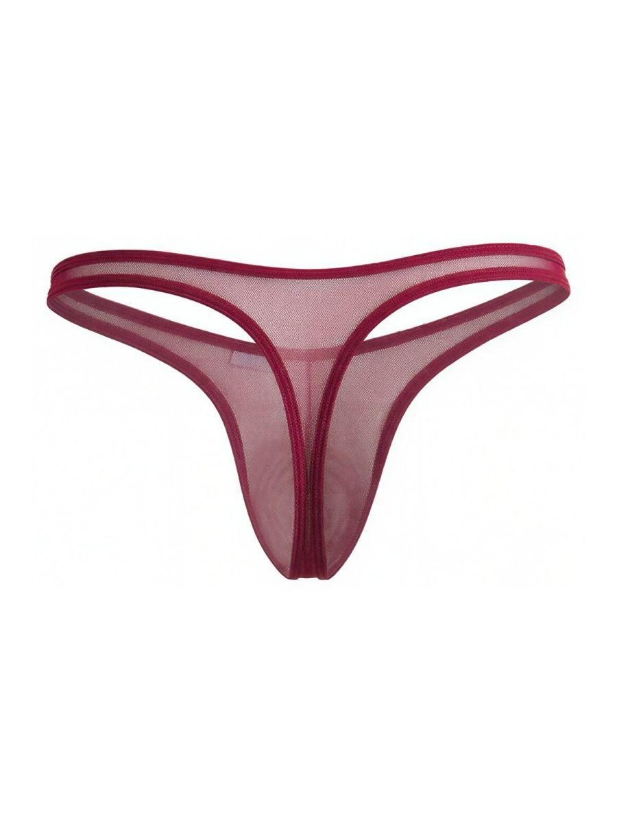 CandyMan Sheer Mesh Thongs - Burgundy Mesh