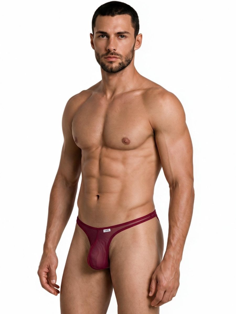 CandyMan Sheer Mesh Thongs - Burgundy Mesh